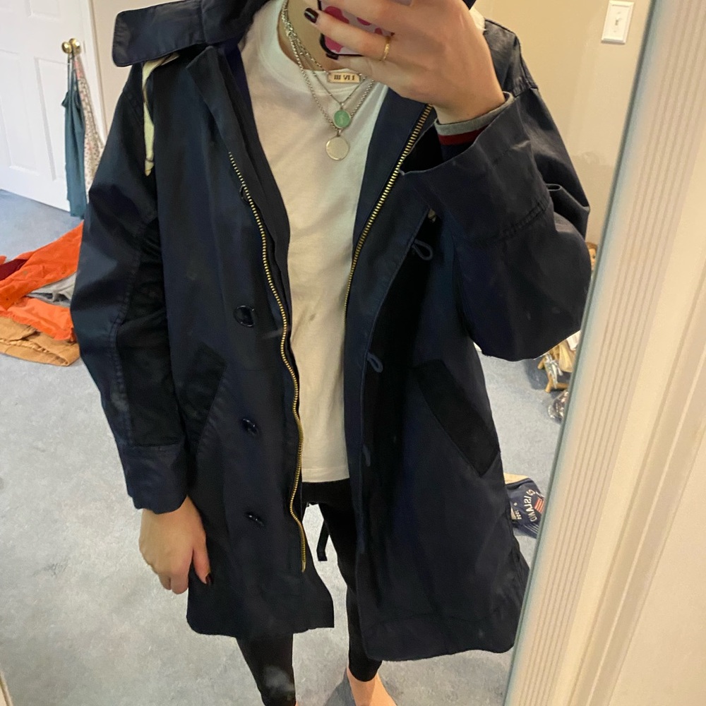 Jcrew long navy rain coat